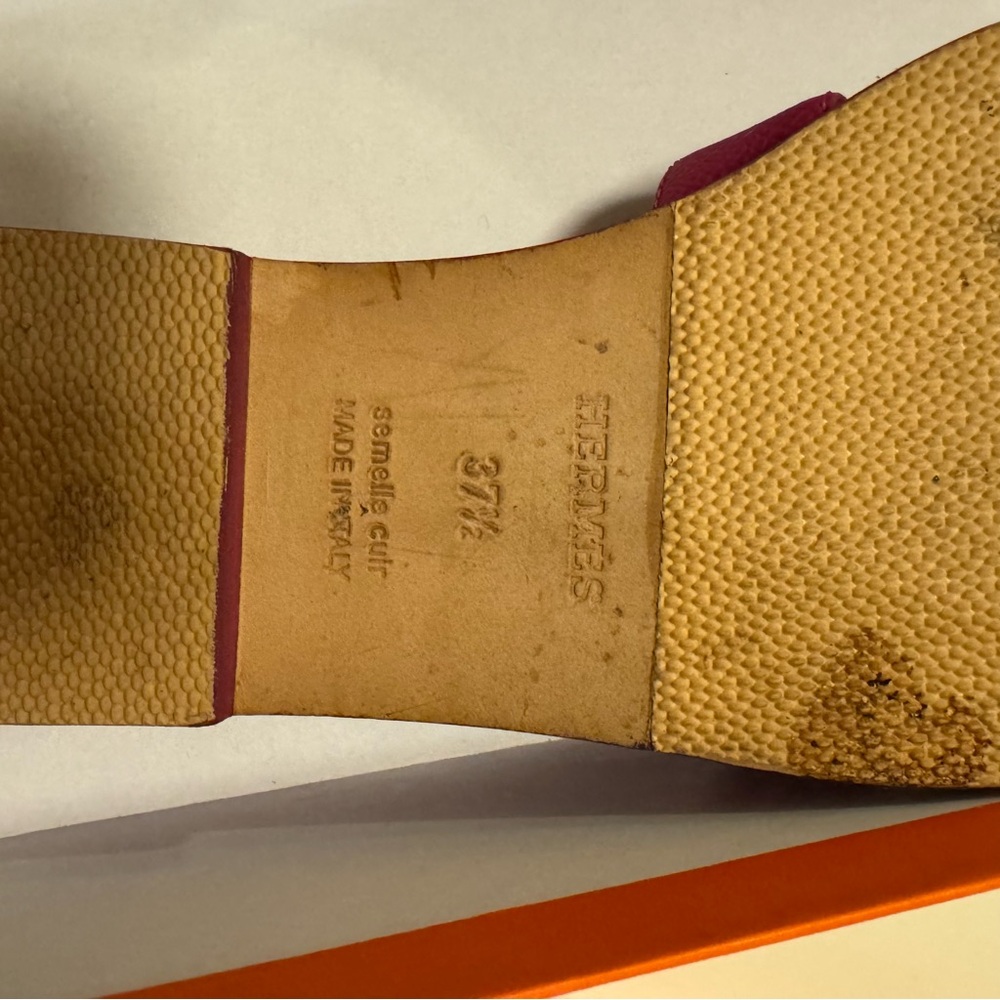 HERMES ORAN SANDALS, PINK POURPRE COLOR, SIZE 37.5 with BOX and DUSTBAGS - Picture 13 of 15